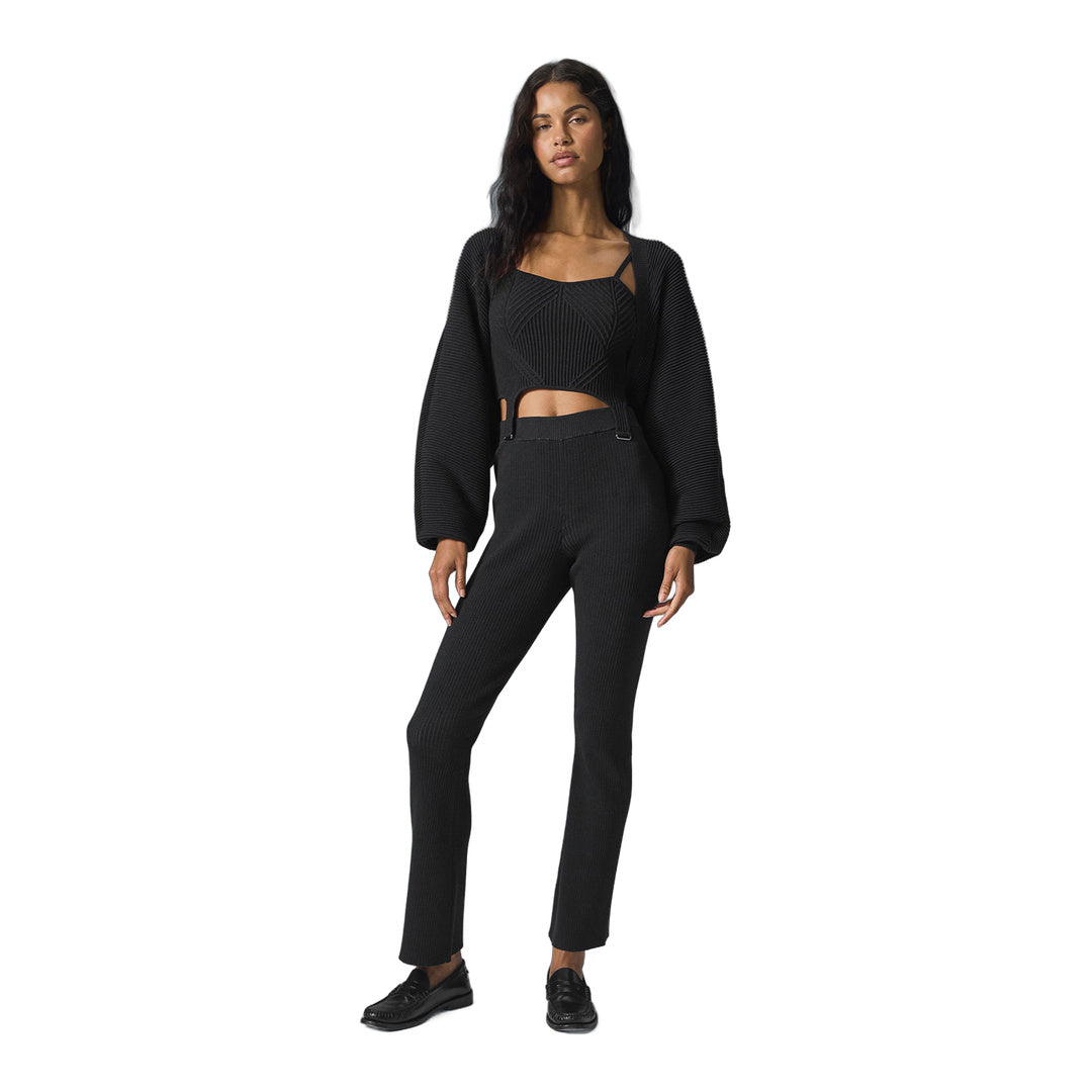 alo Denim Knit High-Waist Flare Pant - Black/Anthracite by Alo Yoga