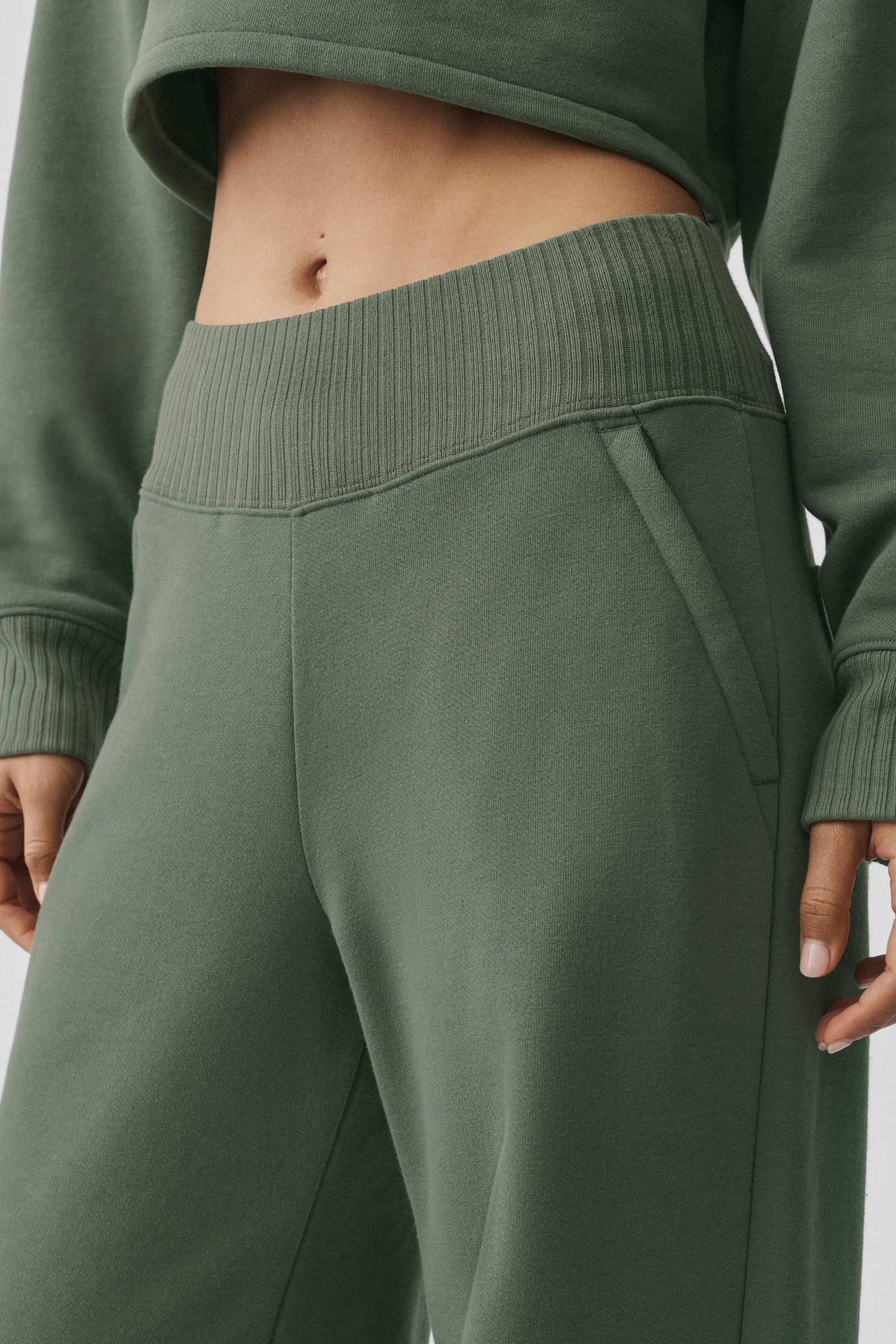 Alo Yoga Serenity Wide Leg Sweatpant in Bamboo Green, product image 4 of 4