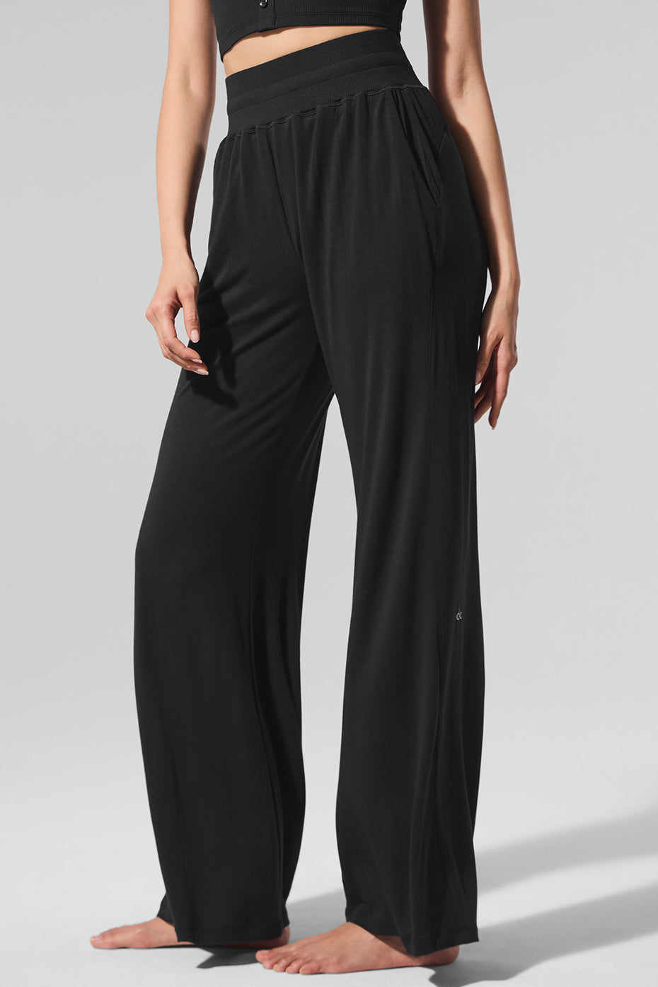 Semi-Sheer Delicate Lounge Flare Pant - Black (W54211R)