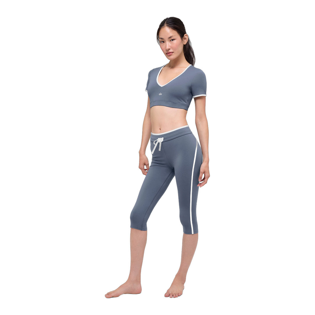 alo Airbrush High-Waist Race Pace Capri - Bluestone/White by Alo Yoga