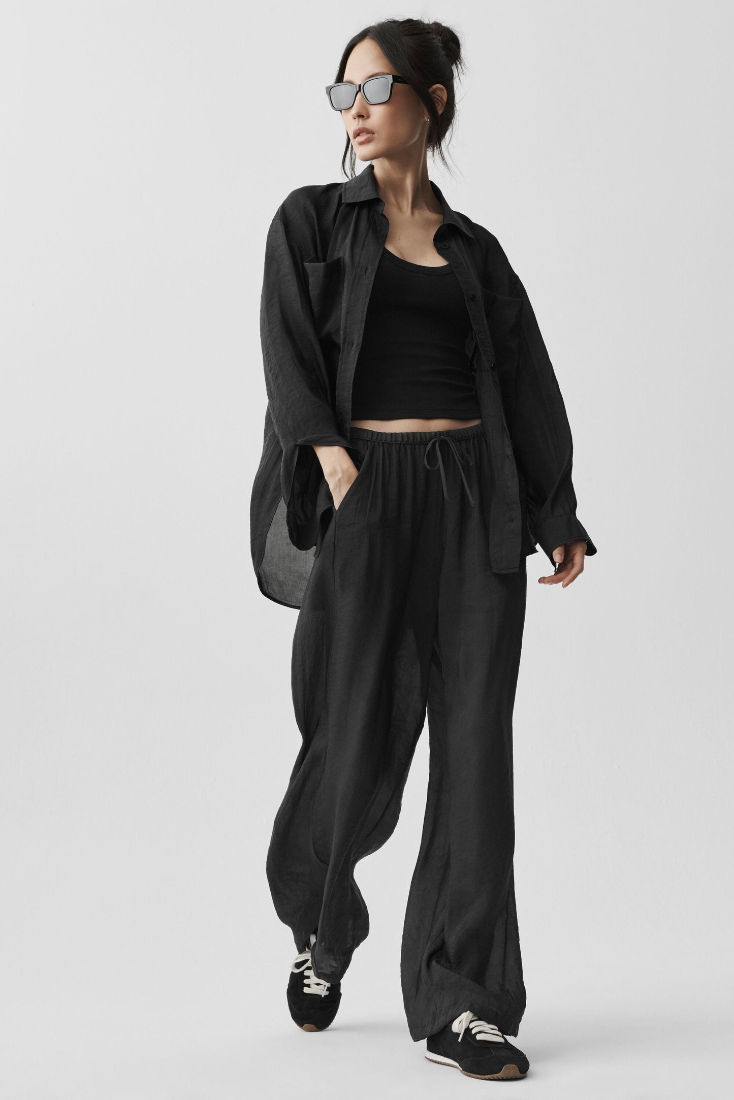 Semi-Sheer Golden Hour High-Waist Straight Leg Pant - Black (W54371R)