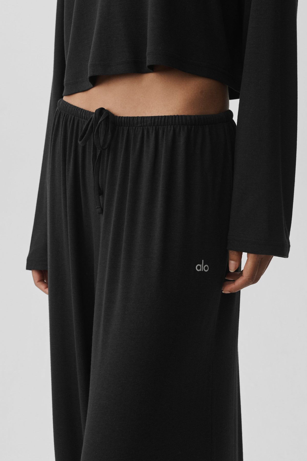 Alo Yoga Semi Sheer High-Waist Oasis Wide Leg Pant (Long) in Black, product image 4 of 4