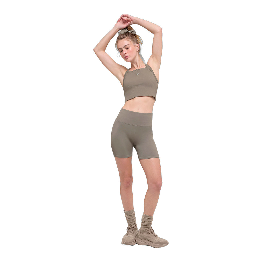 alo 5" Seamless Ribbed Favorite Short - Light Cocoa by Alo Yoga