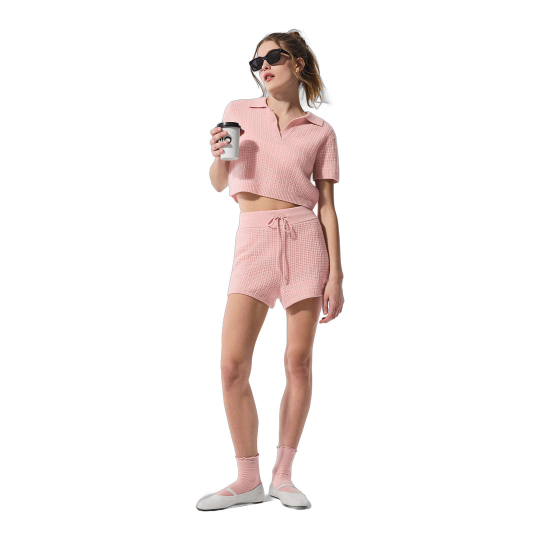 alo Cashmere High-Waist Plush Waffle Short - Pink Quartz by Alo Yoga