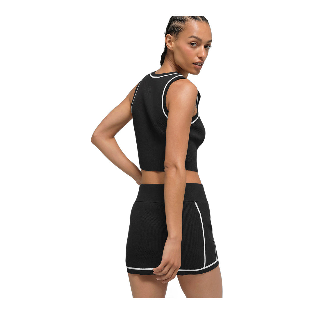 alo Ribbed Sweater Knit Highline Mini Skirt - Black/White by Alo Yoga