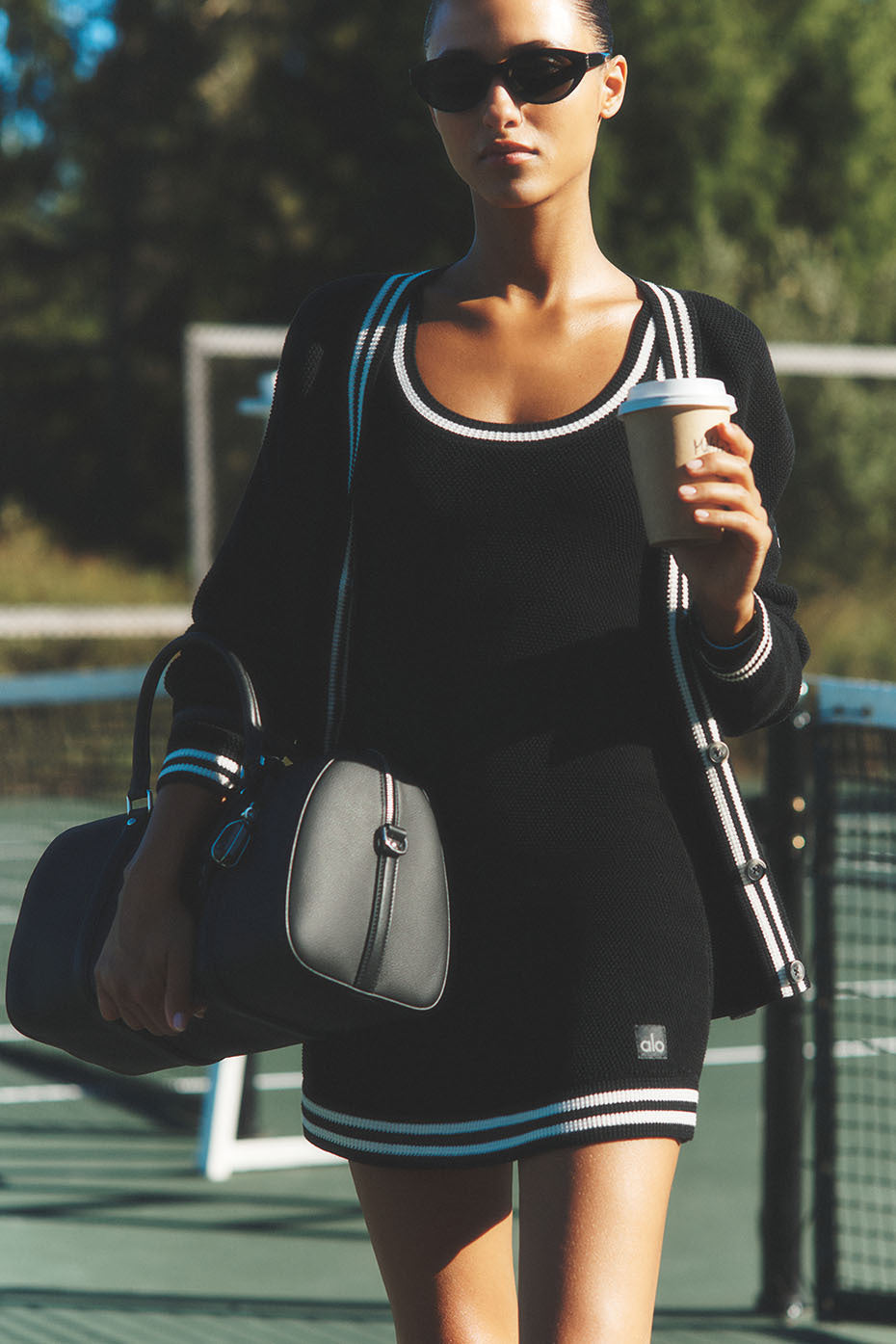 Tennis Club Sweater Knit Dress - Black/Ivory (W8277R)