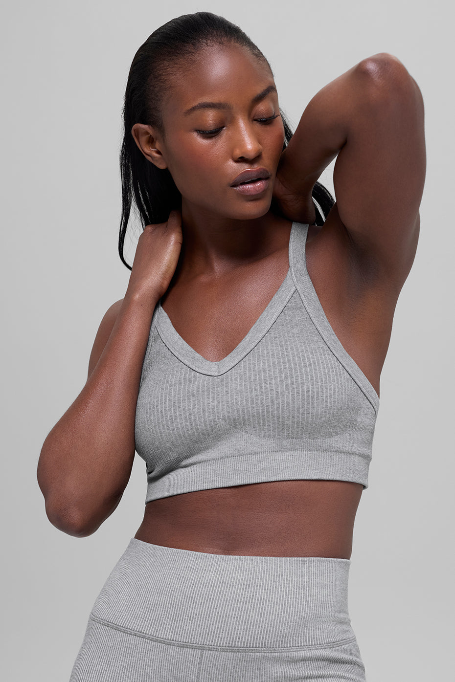 Seamless Two Tone Rib Bra - Light Misty Grey Heather (W9882R)