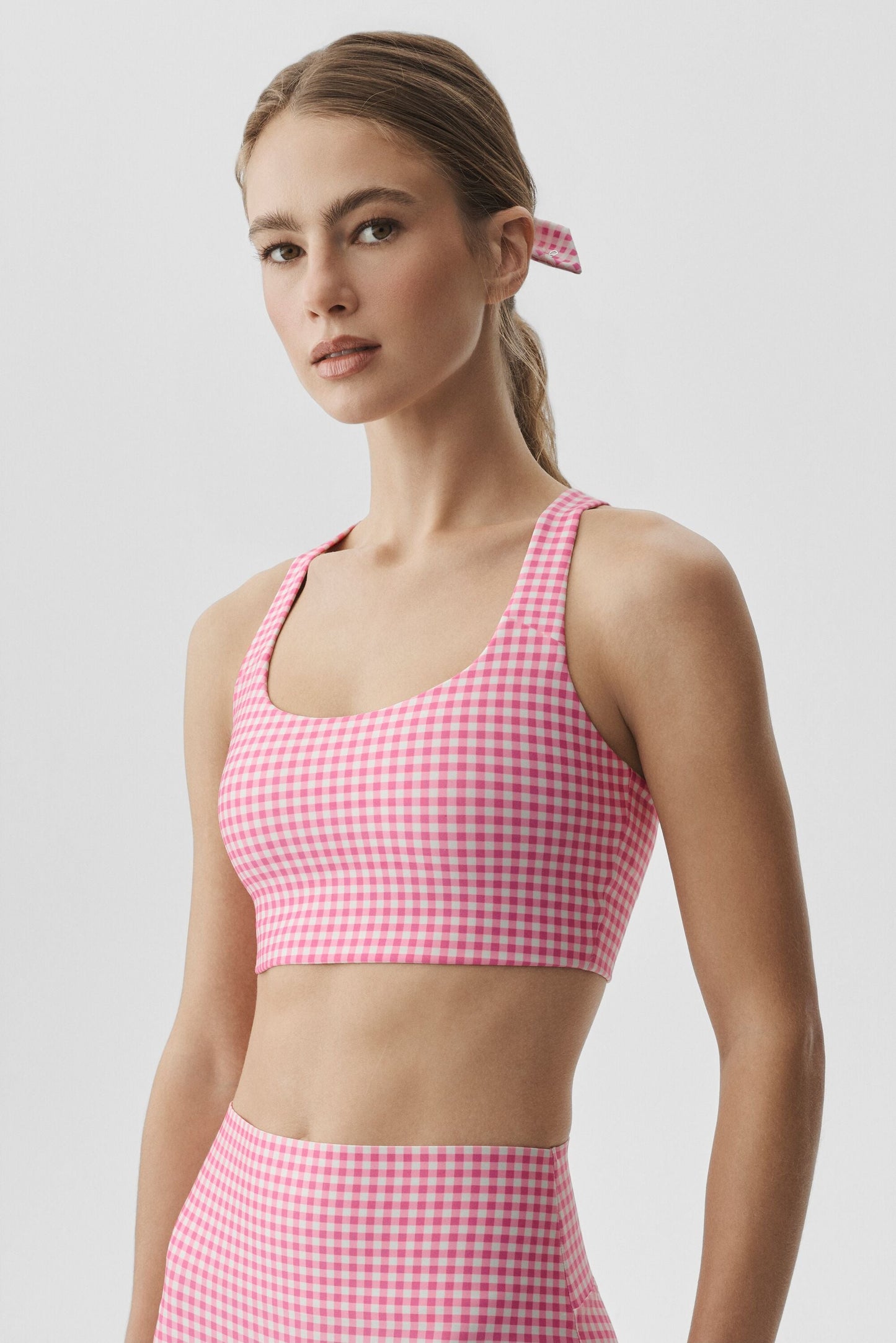 Airlift Gingham Sleek Bra Tank - Paradise Pink Gingham (W9984R)