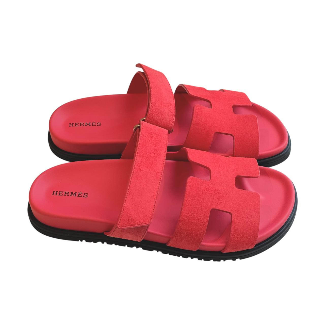 Hermès Chypre Sandals – Rose Vermillon Suede Edition