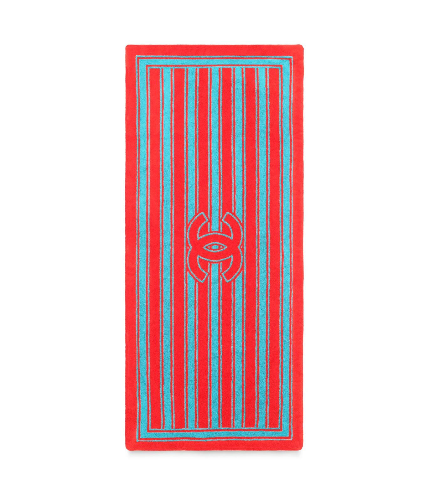 Chanel Coco Beach Striped CC Logo Beach Towel – Red & Turquoise - Zeuskicks