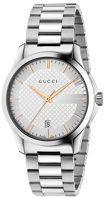 Men’s Gucci G-Timeless YA126442 Silver Diamond Dial Stainless Steel Watch