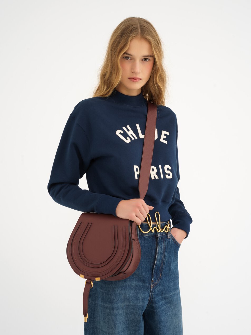 CHLOE Marcie saddle bag in grained leather Crafty Brown by CHLOE