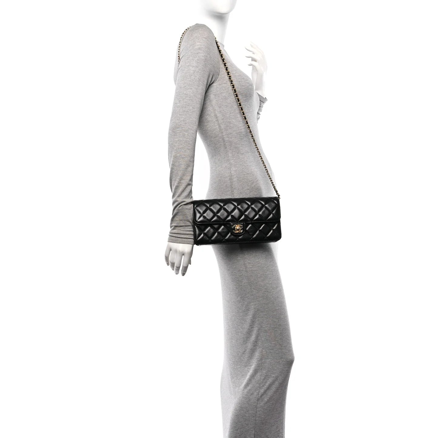 Chanel Shiny Lambskin Quilted Flap Clutch Bag – Black
