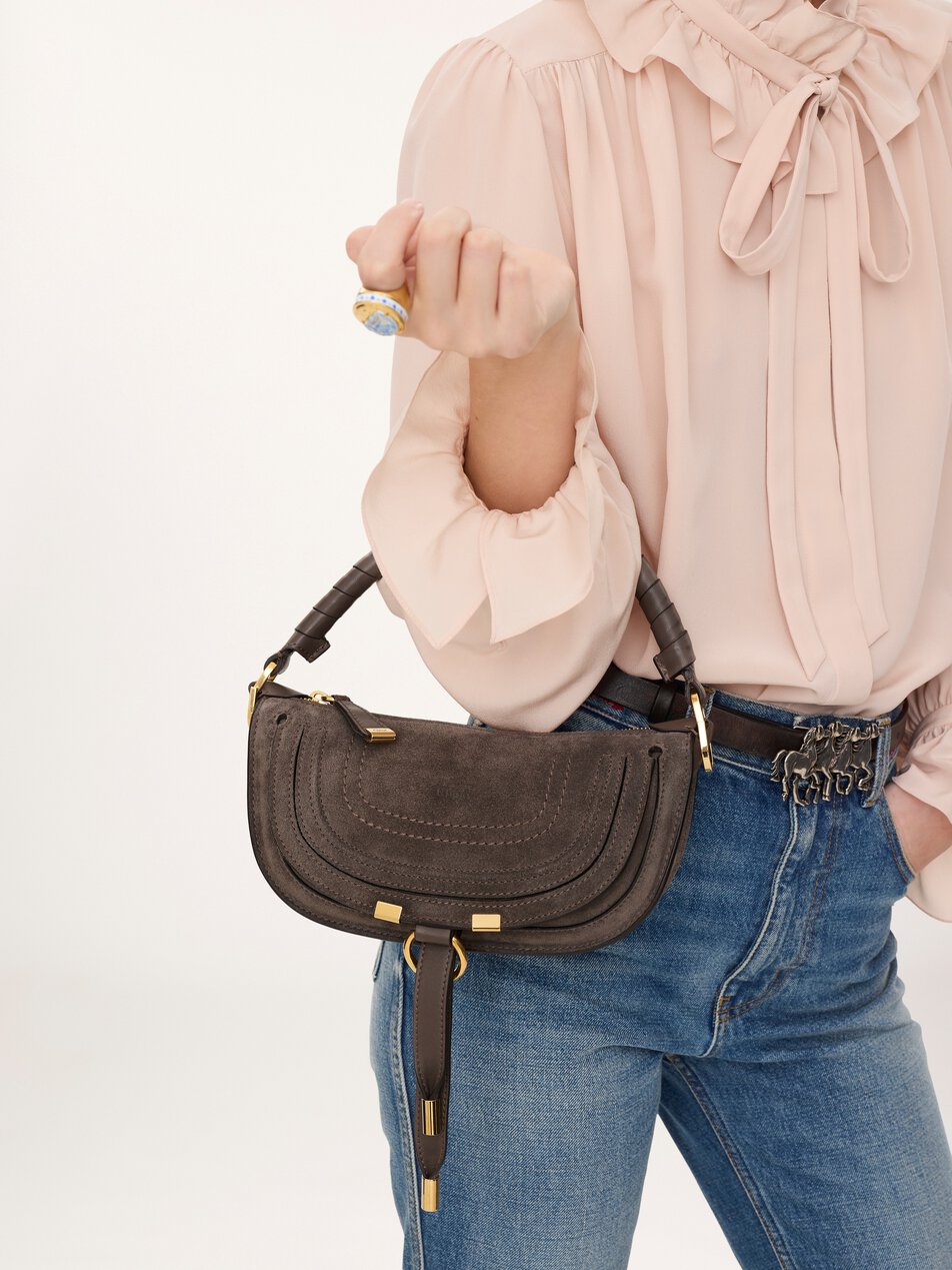 CHLOE Mini Marcie shoulder bag in suede leather Kohl Brown by CHLOE