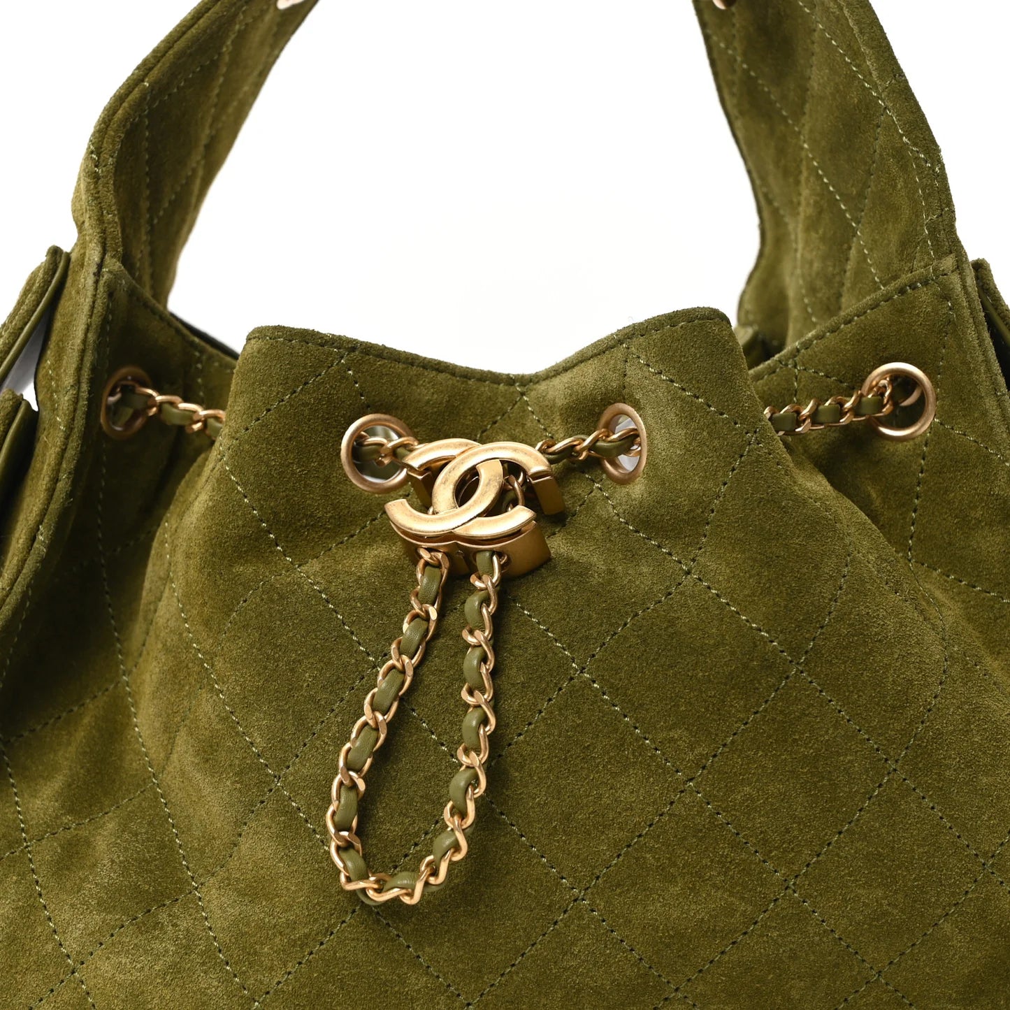Chanel Small 25 Handbag – Suede Quilted, Khaki, Aged Gold Hardware