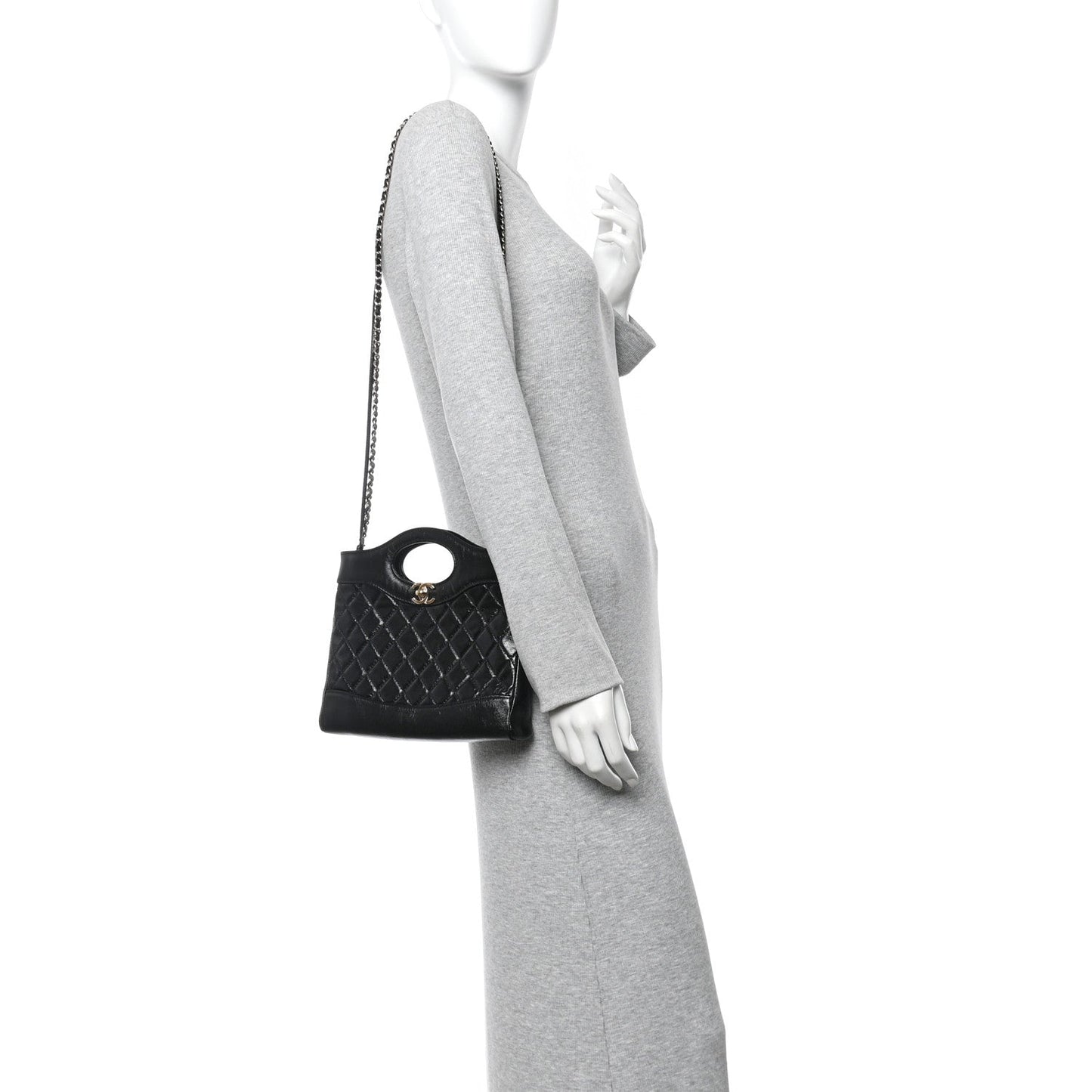 Chanel Shiny Crumpled Calfskin Quilted Mini 31 Shopping Bag – Black