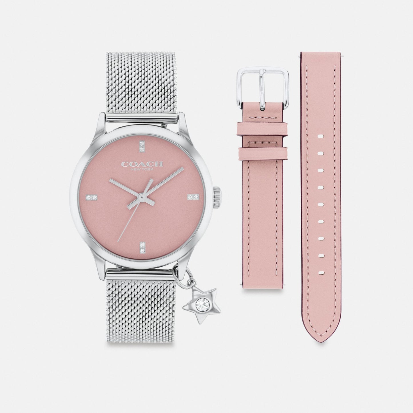 Women's Coach Ruby Watch Gift Set, 32 Mm in Stainless Steel/Blush, style CAY94 #color_Stainless Steel/Blush — front view