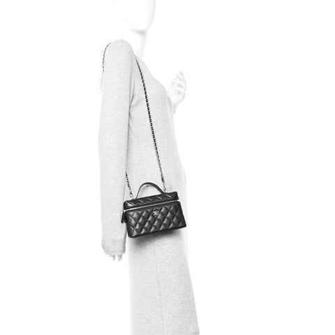 Chanel Caviar Quilted Top Handle Slim Vanity With Chain Black
