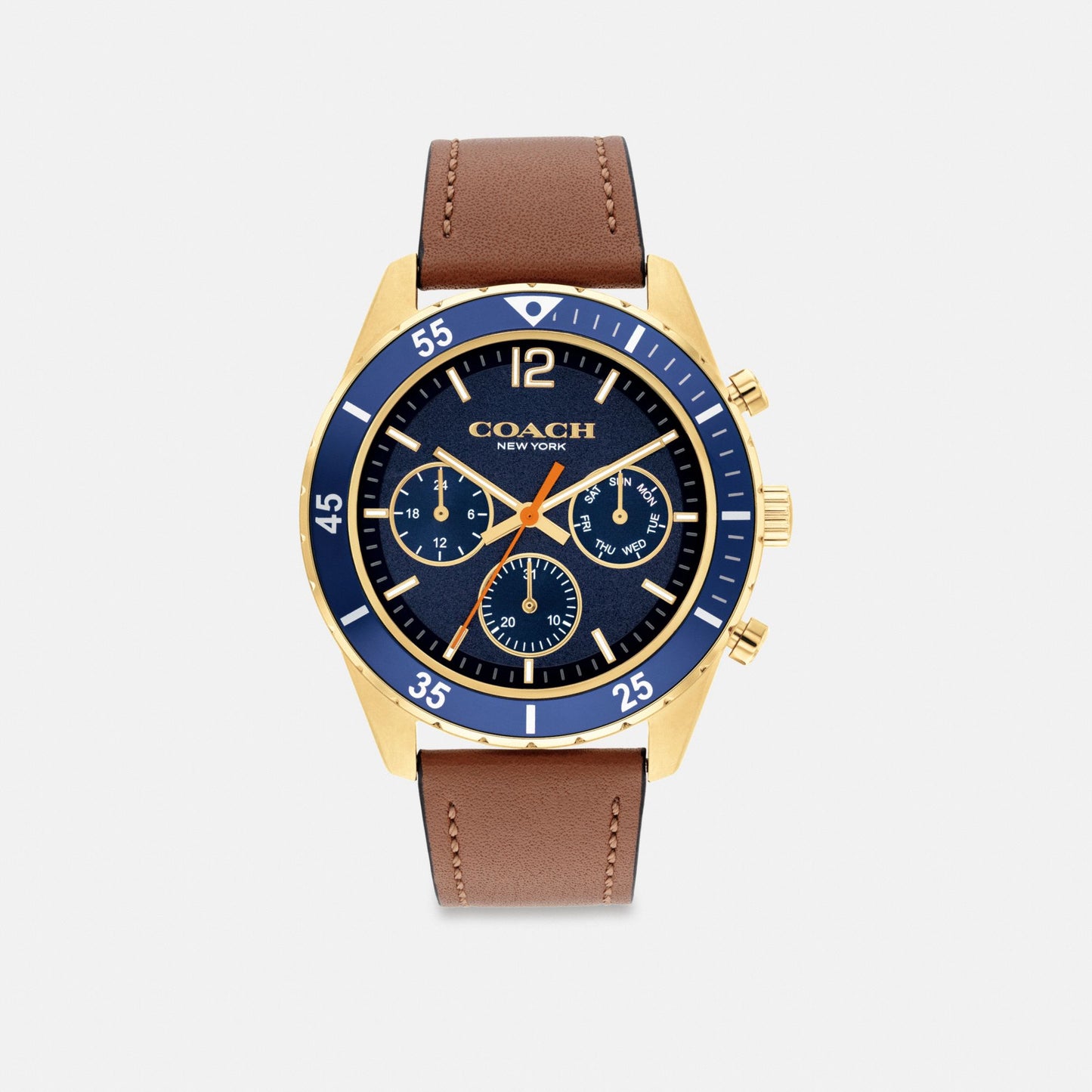 Men's Coach Cole Chronograph Watch, 44 Mm in Saddle, style CCT18 #color_Saddle — front view