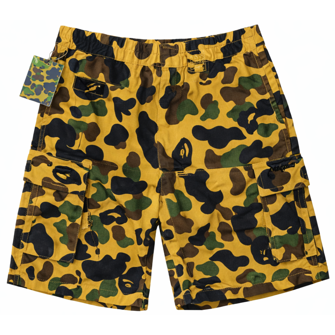 A BATHING APE 1ST CAMO 5 POCKET SWEAT SHORTS YELLOW by BAPE