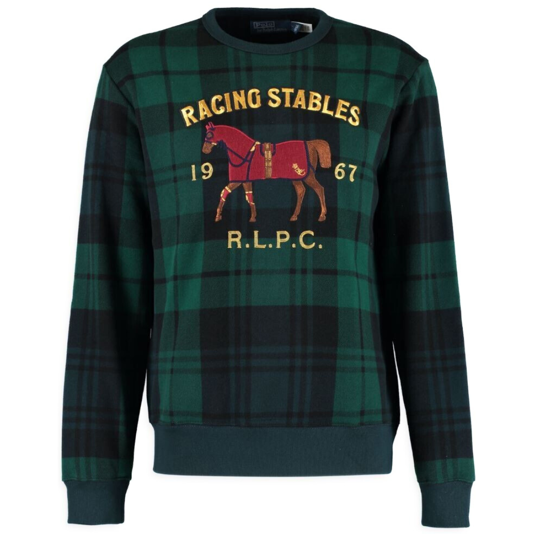 POLO RACING STABLES TARTAN SWEATSHIRT Green Black by RALPH LAUREN