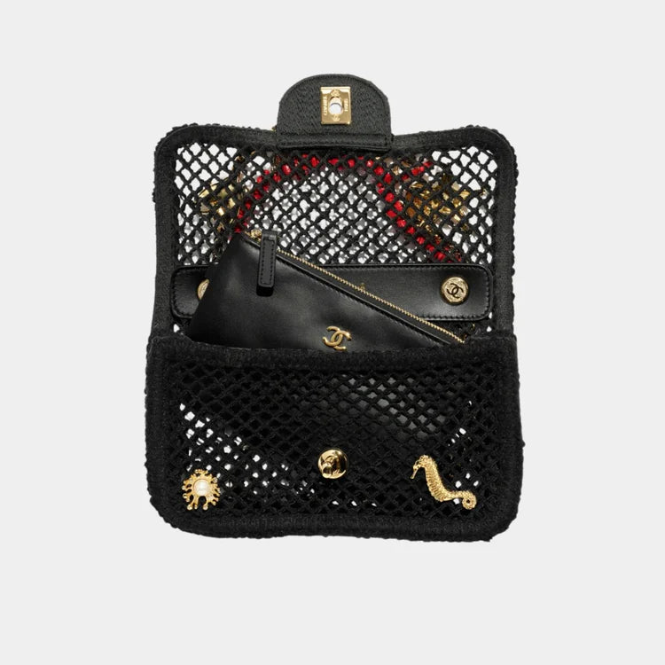 CHANEL Small Flap Bag – Fishnet, Charms, Resin & Gold-Plated Metal (Black) - Zeuskicks