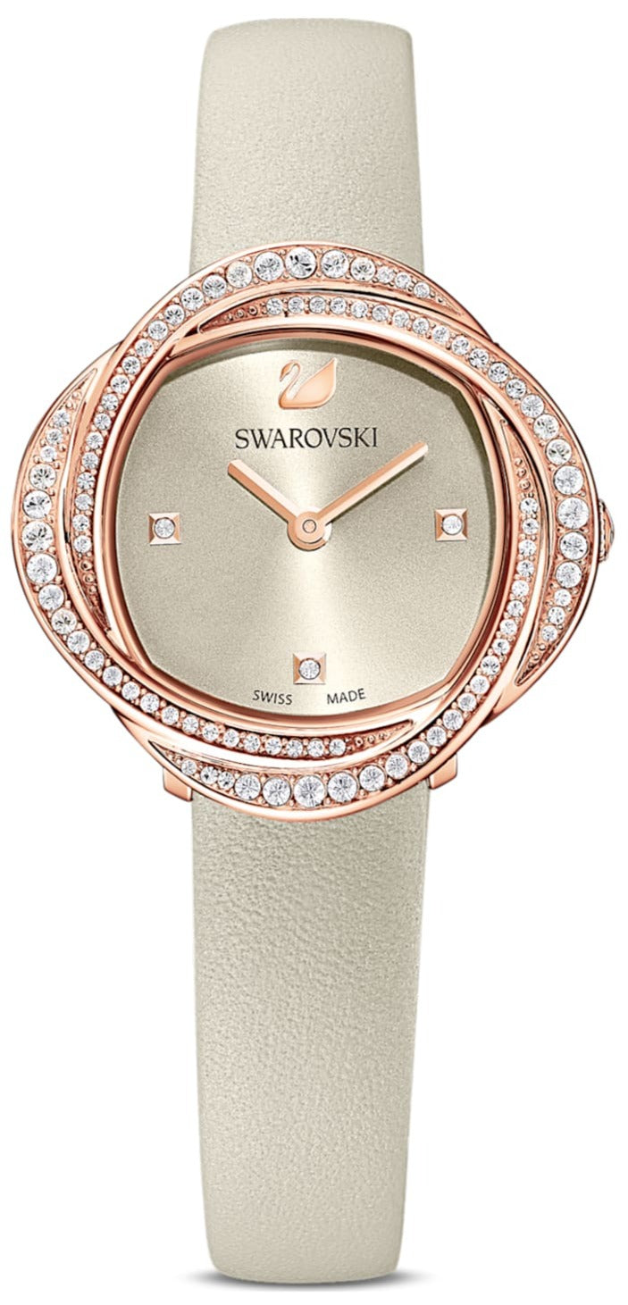 Swarovski Crystal Flower watch, Swiss Made, Leather strap, Gray, Rose gold-tone finish — product photo (5552424)