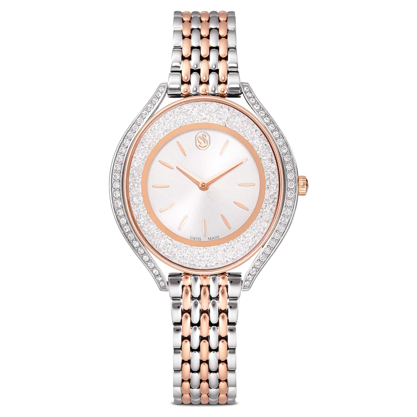 Crystalline aura watch, Swiss Made, Metal bracelet, Rose gold tone, Mixed metal finish