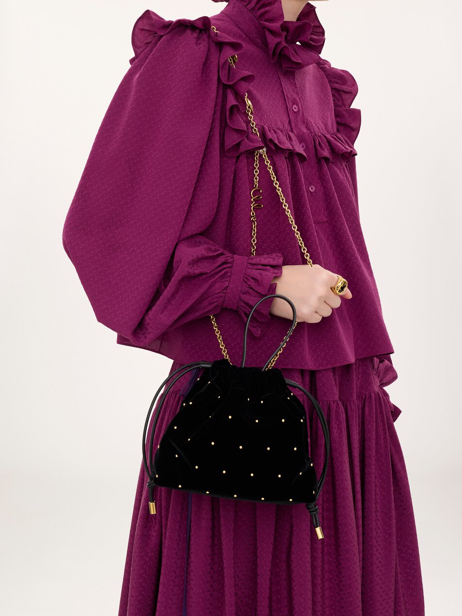 CHLOE Mini Chloé Icons shoulder bag with chain in velvet with studs Black by CHLOE