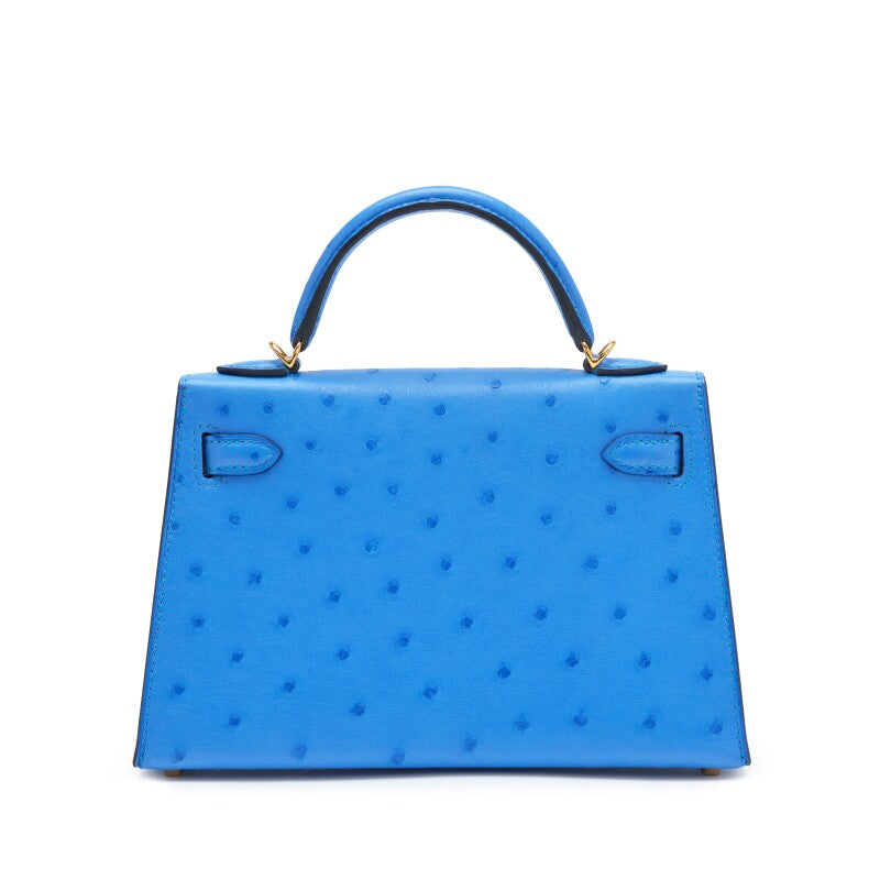 Hermès Bleuet Ostrich and Lime Verso HSS Mini Kelly II 20 – Gold Hardware