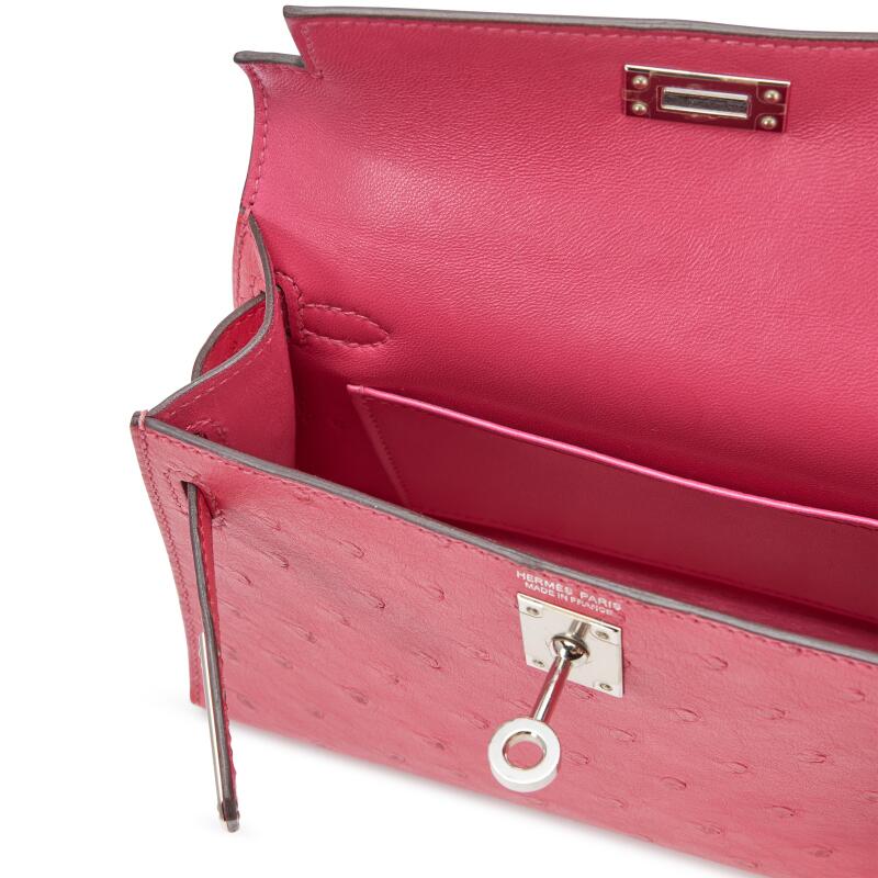Hermès Mini Kelly II 20 – Rose Tyrien Ostrich with Palladium Hardware - Zeuskicks