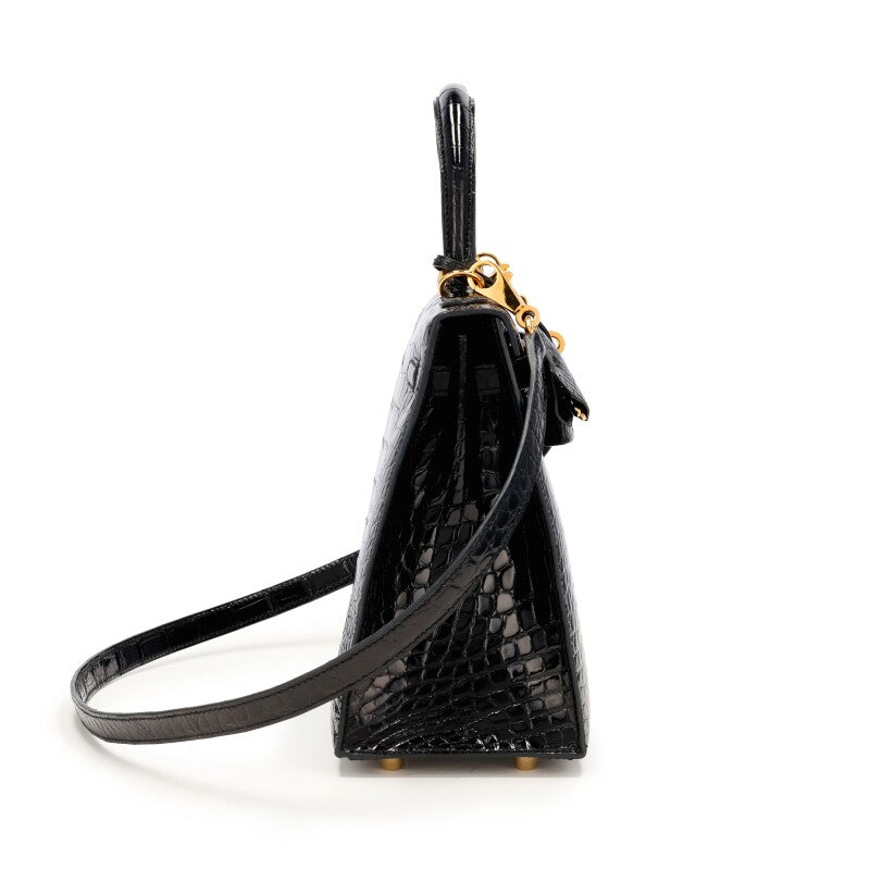 Hermès Kelly 25 Sellier – Shiny Black Alligator Leather with Gold Hardware - Zeuskicks