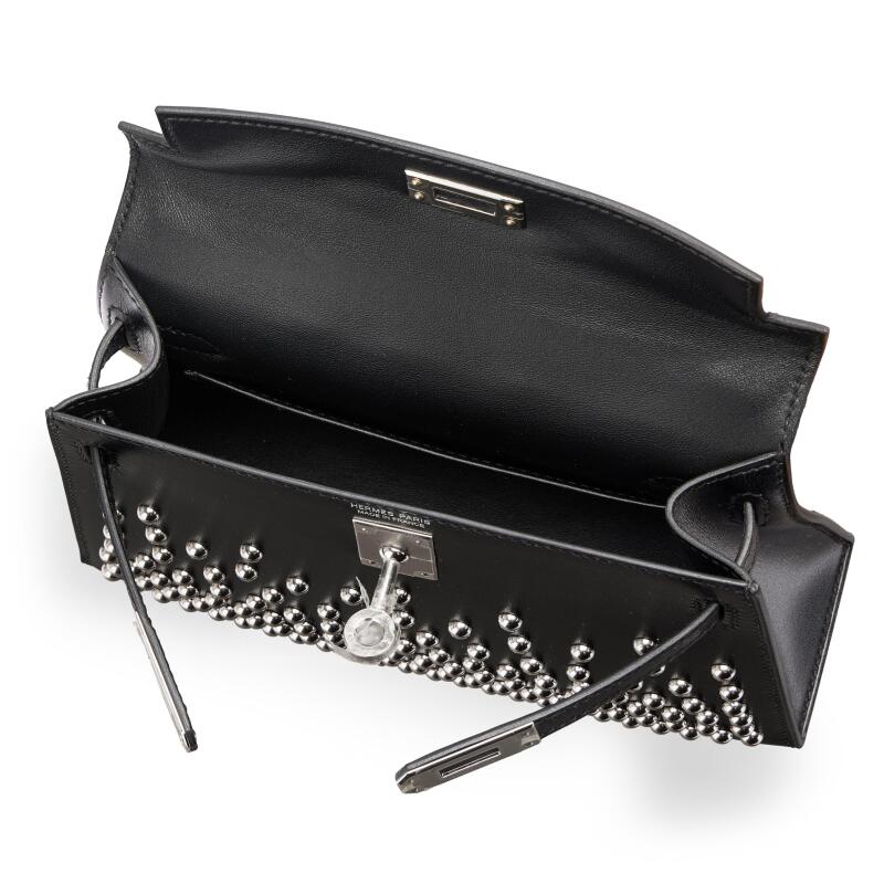 Hermès Mini Kelly II 20 – Black Box Clouté Studded Leather with Palladium Hardware - Zeuskicks