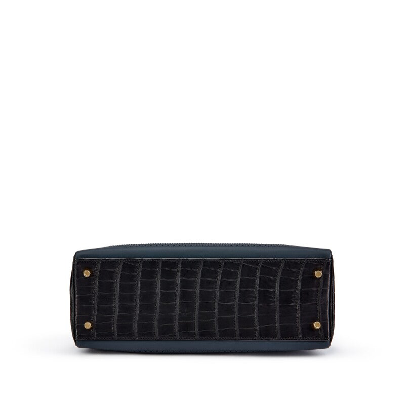 Hermès Limited Edition Ghillies Kelly 32 Retourne – Black & Bleu Indigo Matte Alligator, Swift, Sombrero & Rouge H Verso with Gold Hardware (2016) - Zeuskicks
