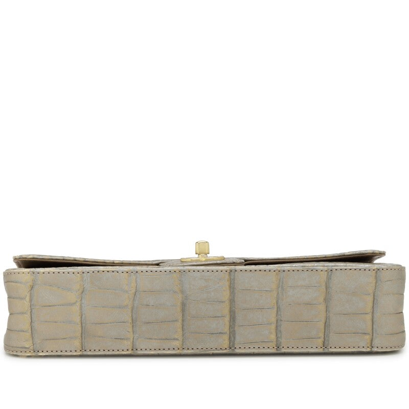 Chanel Metallic Silver & Taupe Alligator East West Classic Flap Bag Aged Gold Hardware (2008)