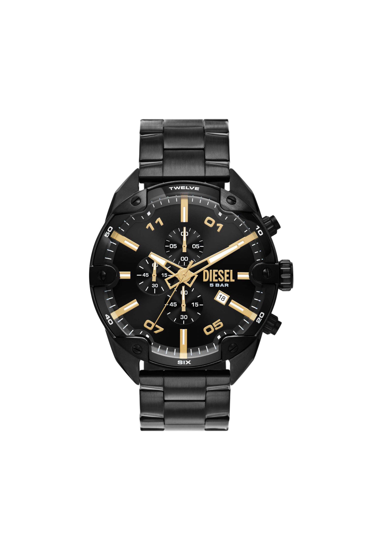Black Spiked chronograph black stainless steel watch