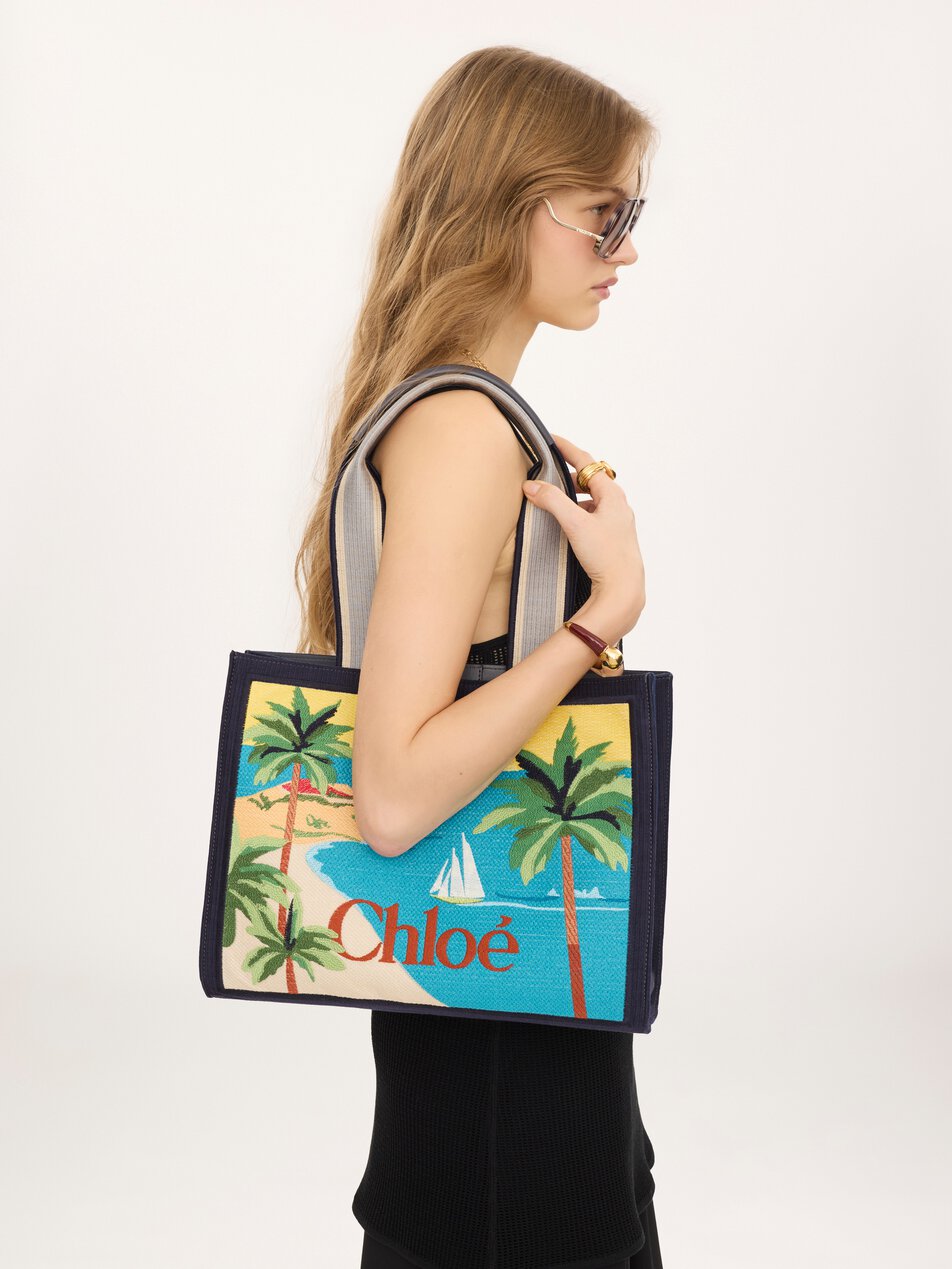 CHLOE Soleil tote bag in embroidered canvas Cosmic Blue by CHLOE