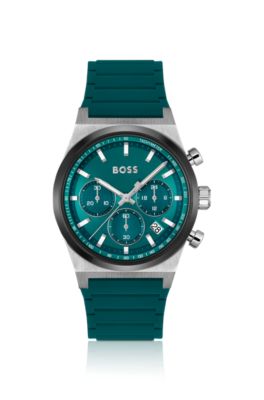 Silicone-strap chronograph watch with green dial