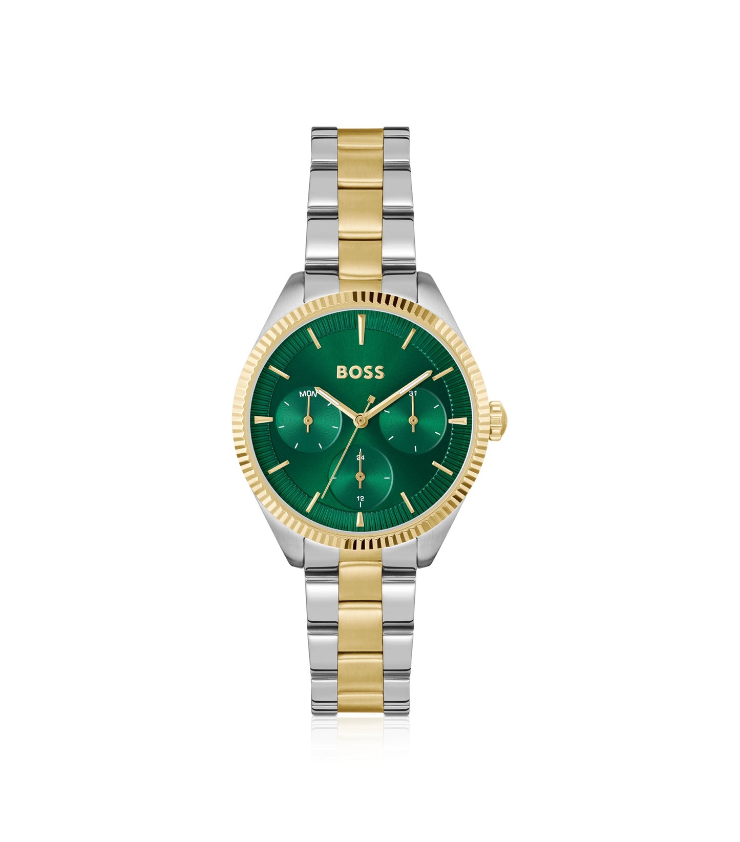 Two-tone watch with fluted bezel