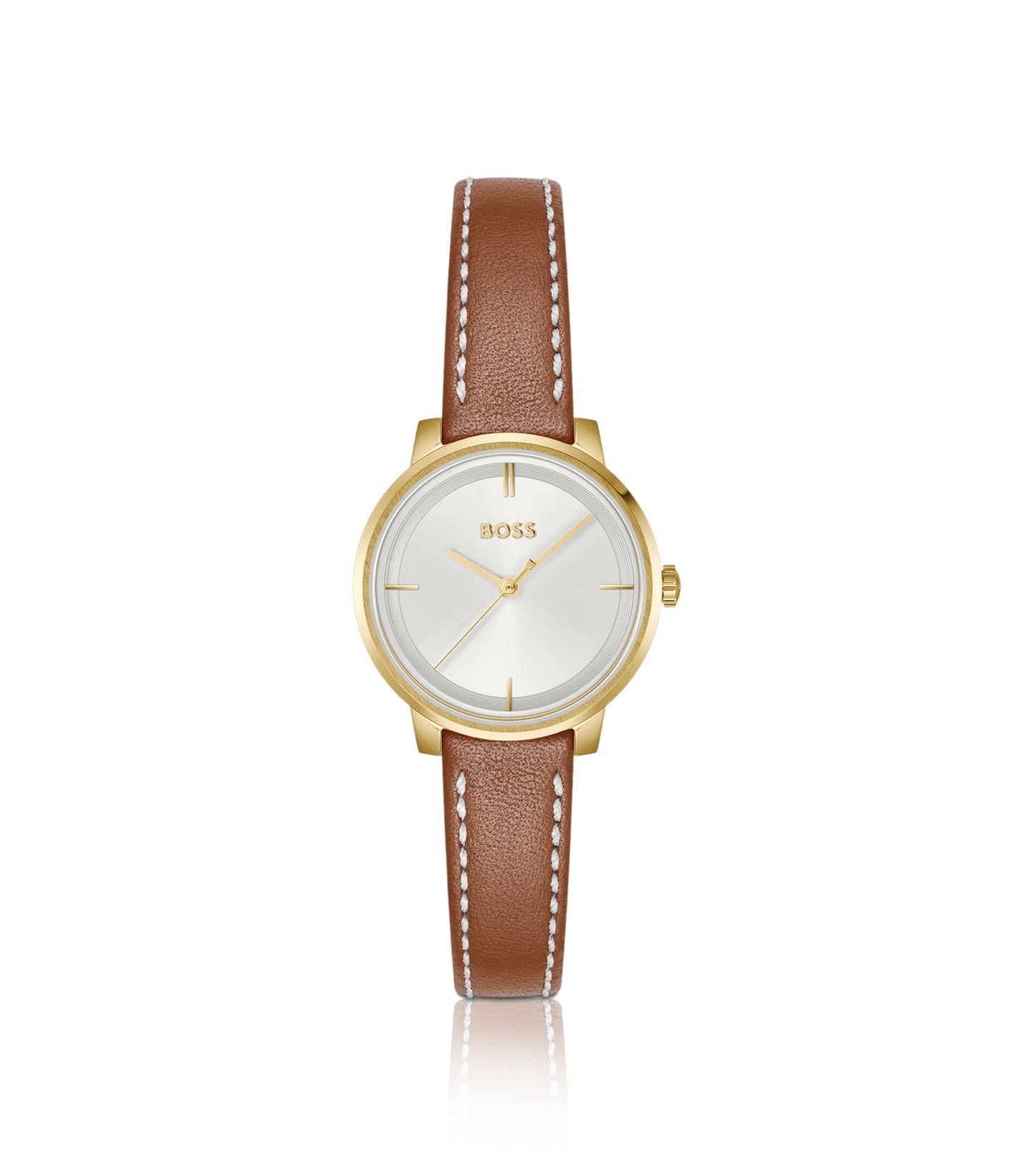 Silver-white-dial watch with leather strap