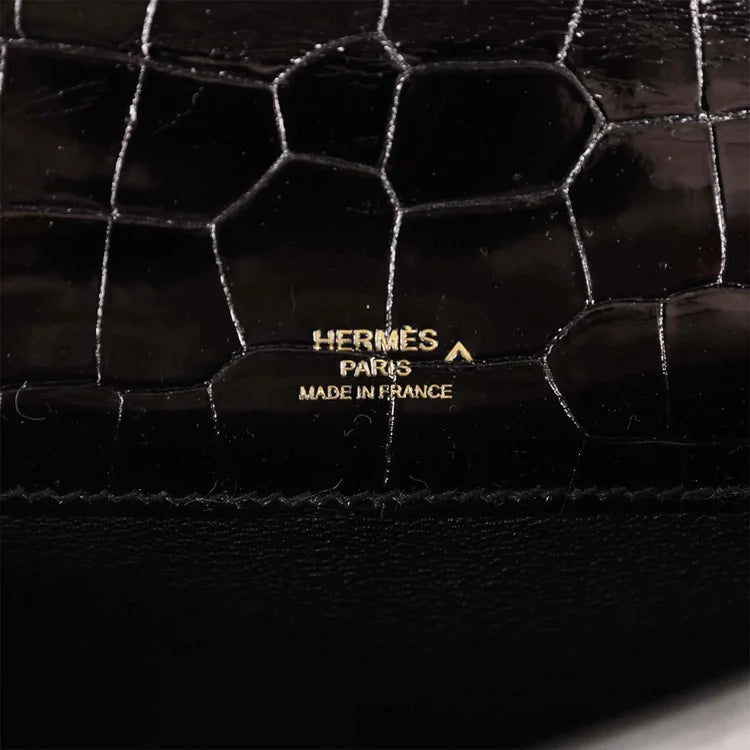Hermès Kelly Cut Clutch – Black Shiny Porosus Crocodile with Gold Hardware - Zeuskicks