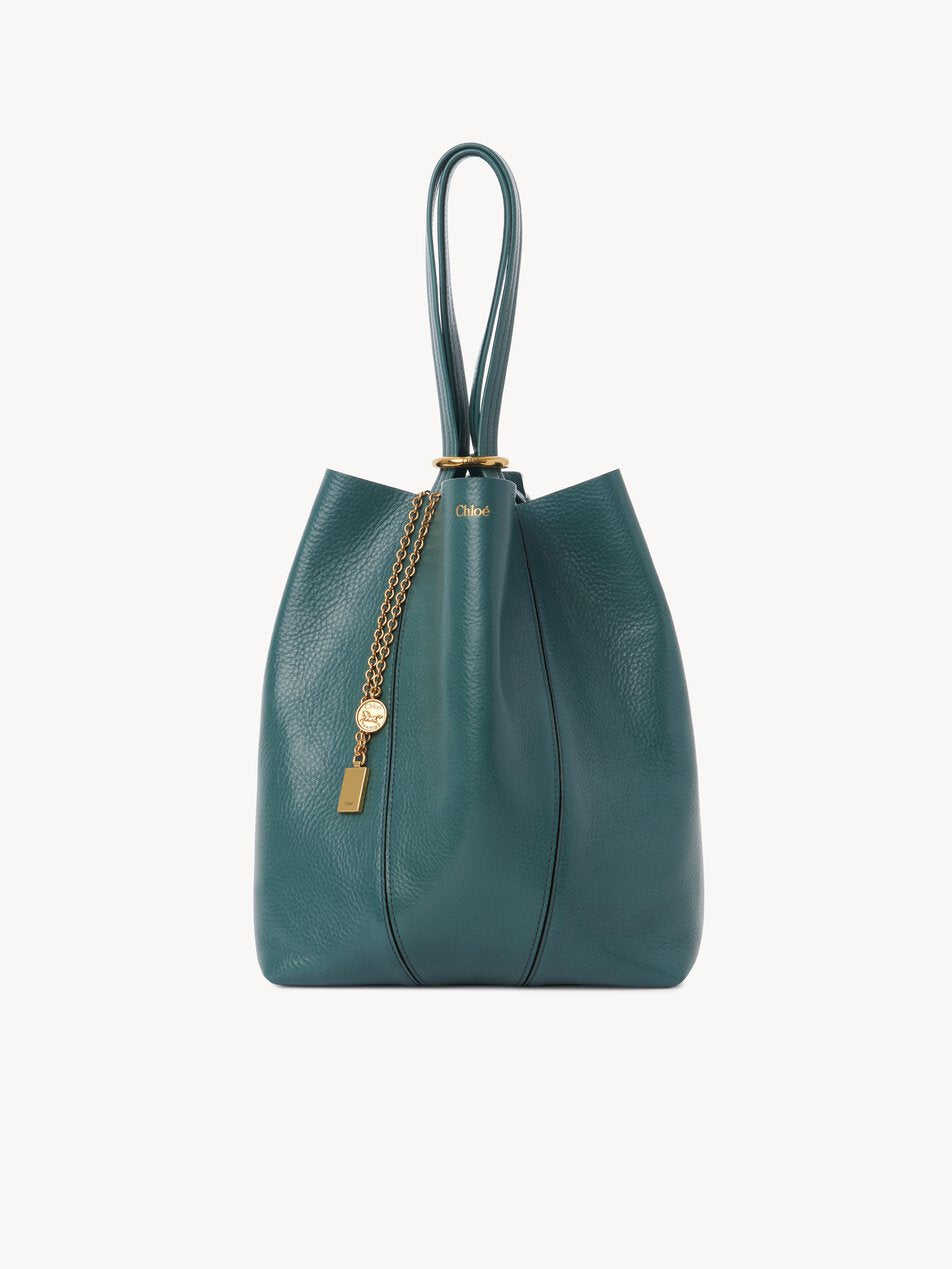 CHLOE Spin tote bag in grained leather Tornado Blue by CHLOE