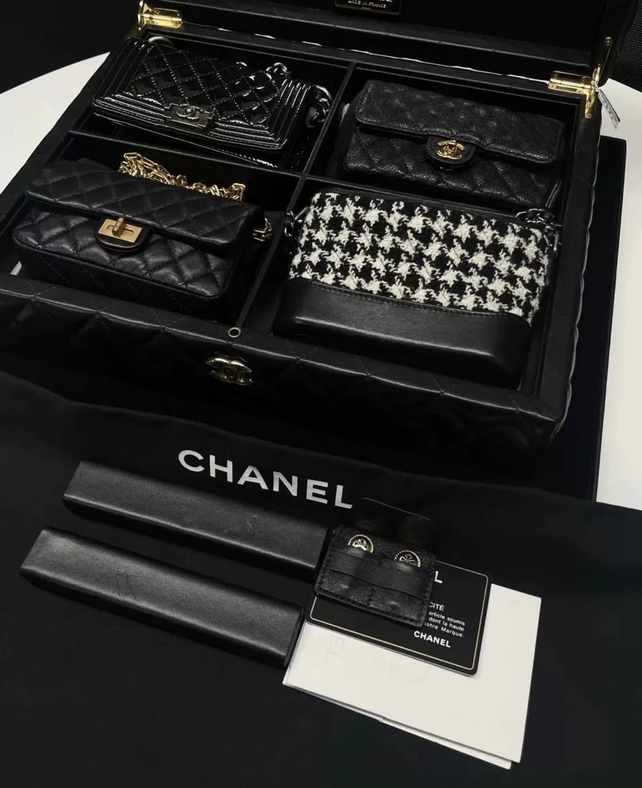 Chanel 2020 Limited Edition Set of 4 Black Mini Bags with Quilted Trunk