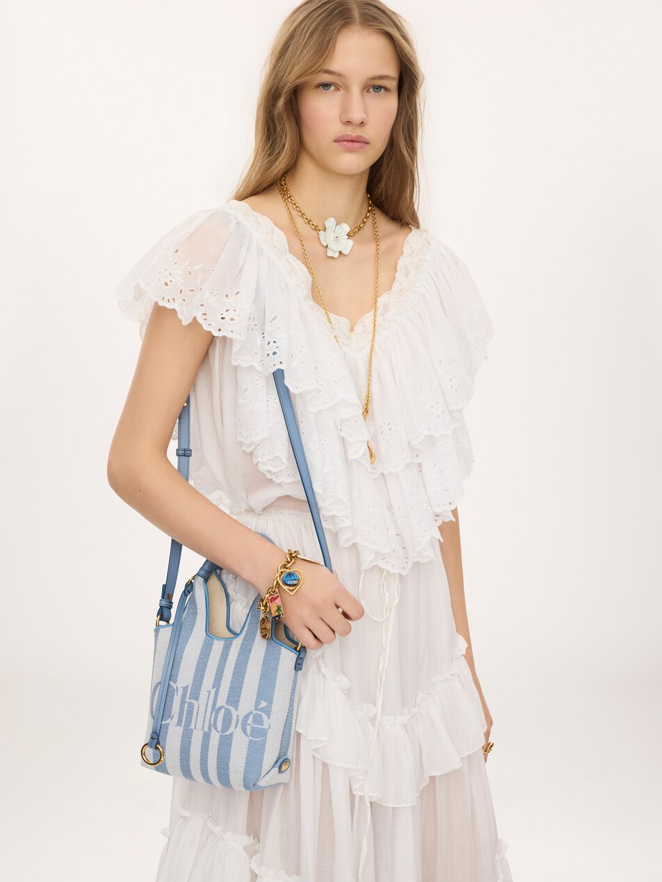 CHLOE Mini Chloé Stripy tote bag in jacquard Surfing Blue by CHLOE