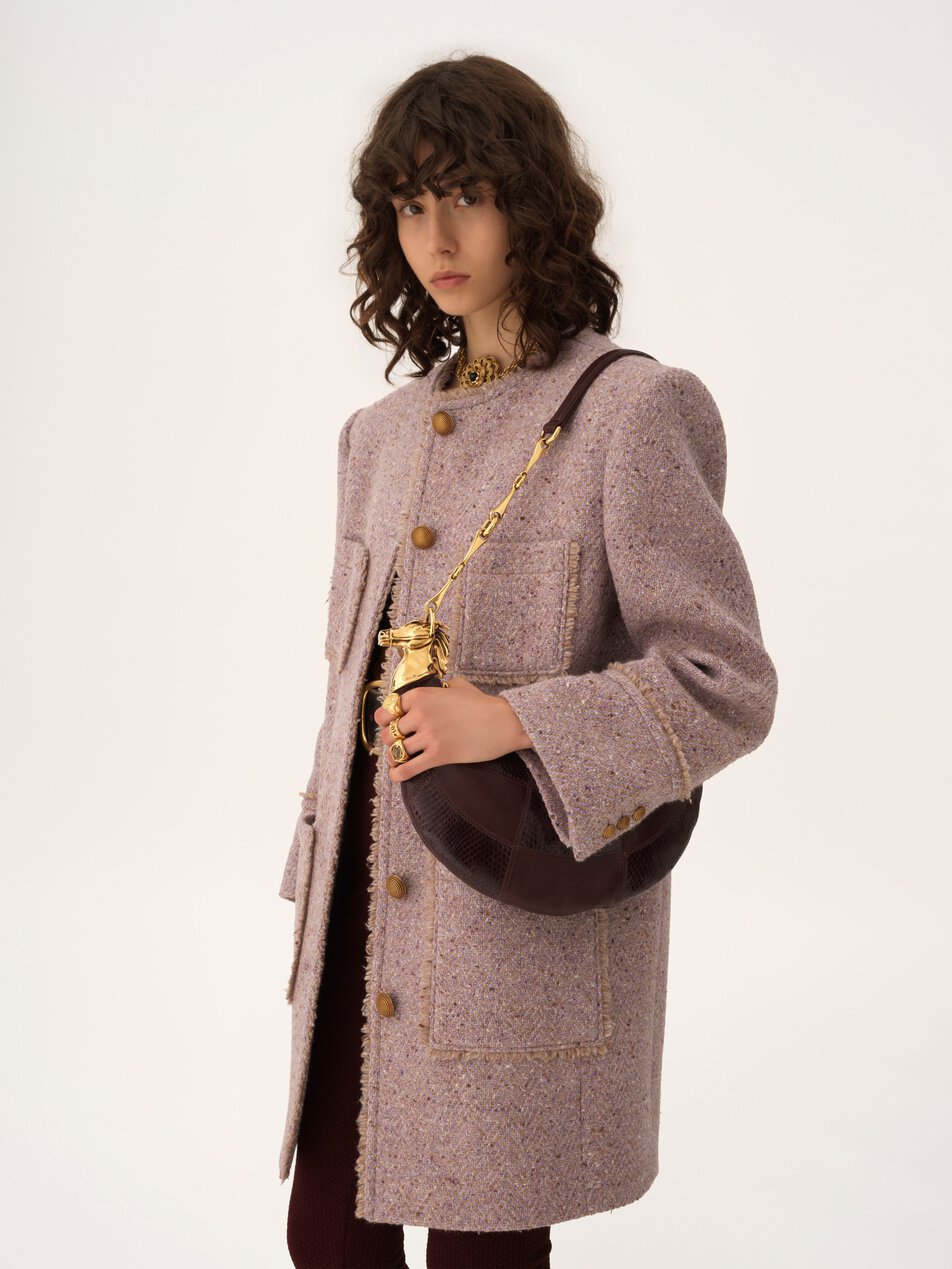CHLOE Chain Horse shoulder bag in grained leather & snakeskin Perfect Plum by CHLOE