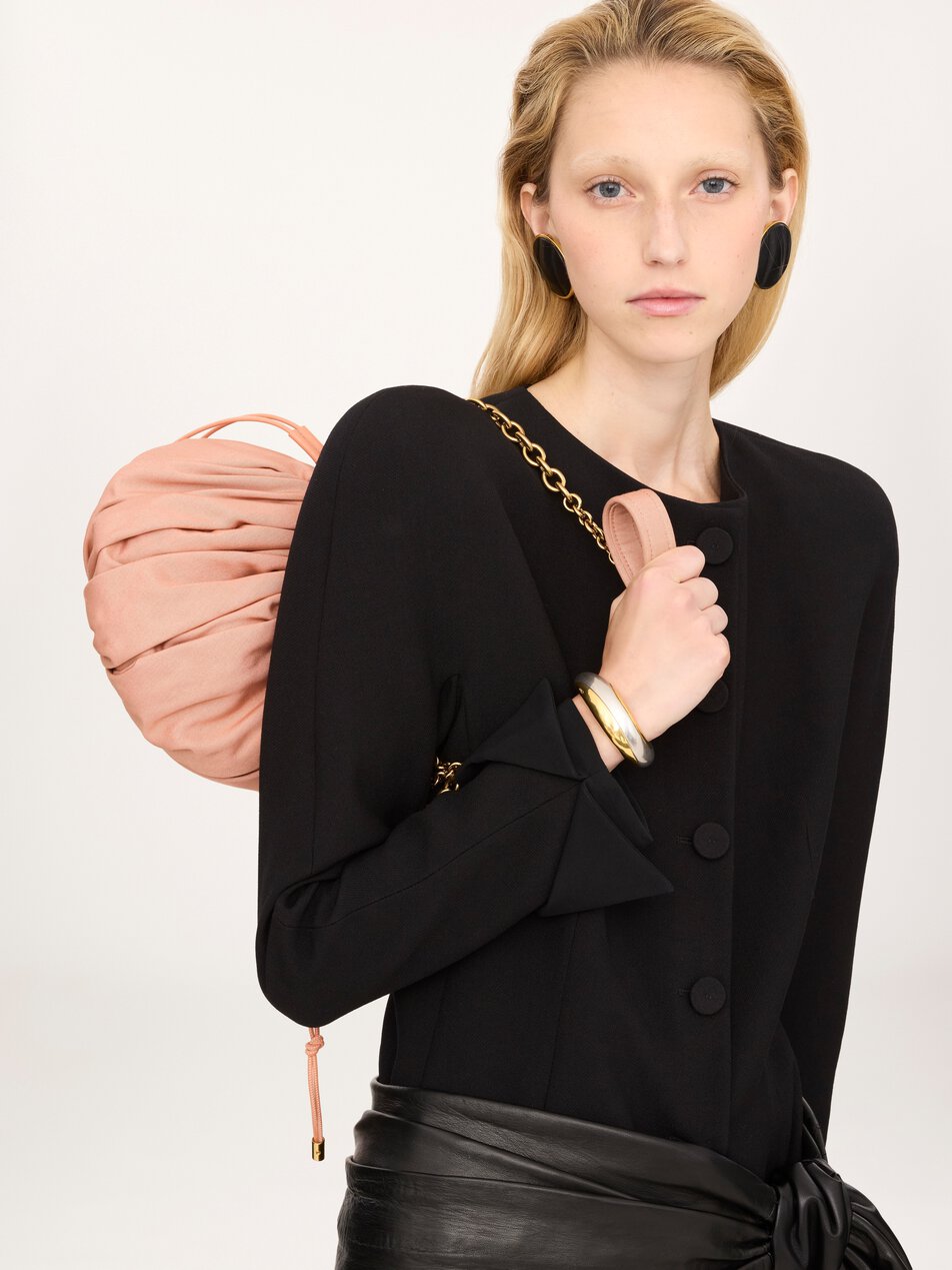 CHLOE Plissé shoulder bag with chain in nylon Summery Beige by CHLOE