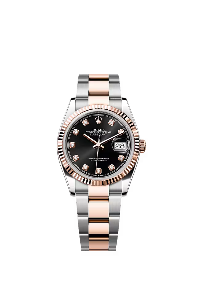 Rolex Datejust 36 126231 Men’s Watch – Oystersteel & Everose Gold, Black Diamond Dial, Fluted Bezel