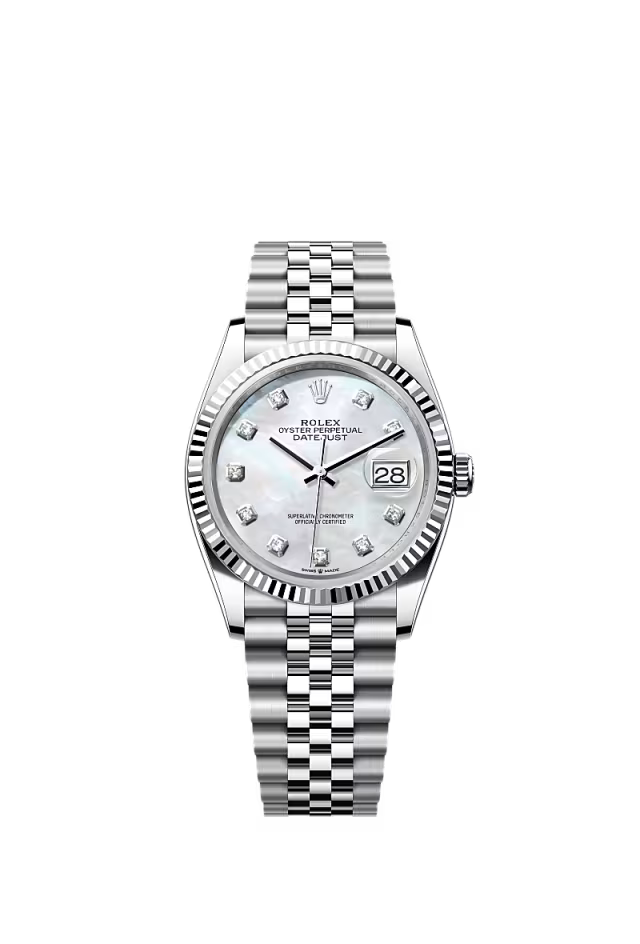 Men’s Rolex Datejust 36 126234 Oystersteel & White Gold Automatic Watch – White Mother-of-Pearl Diamond Dial