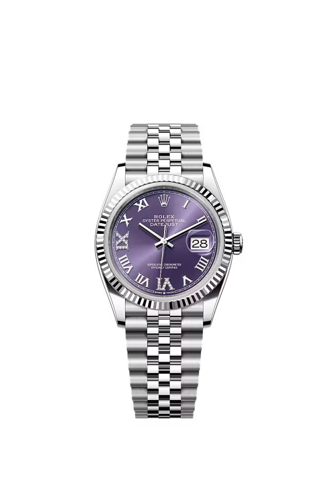 Men’s Rolex Datejust 36 126234 Oystersteel & White Gold Automatic Watch – Aubergine Diamond Dial