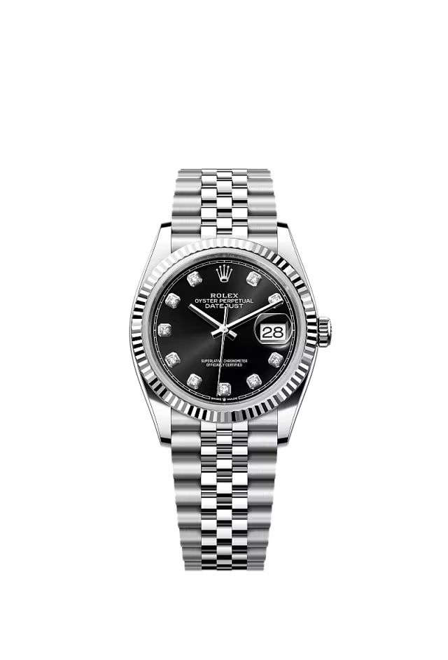 Men’s Rolex Datejust 36 126234 Oystersteel & White Gold Automatic Watch – Bright Black Diamond Dial